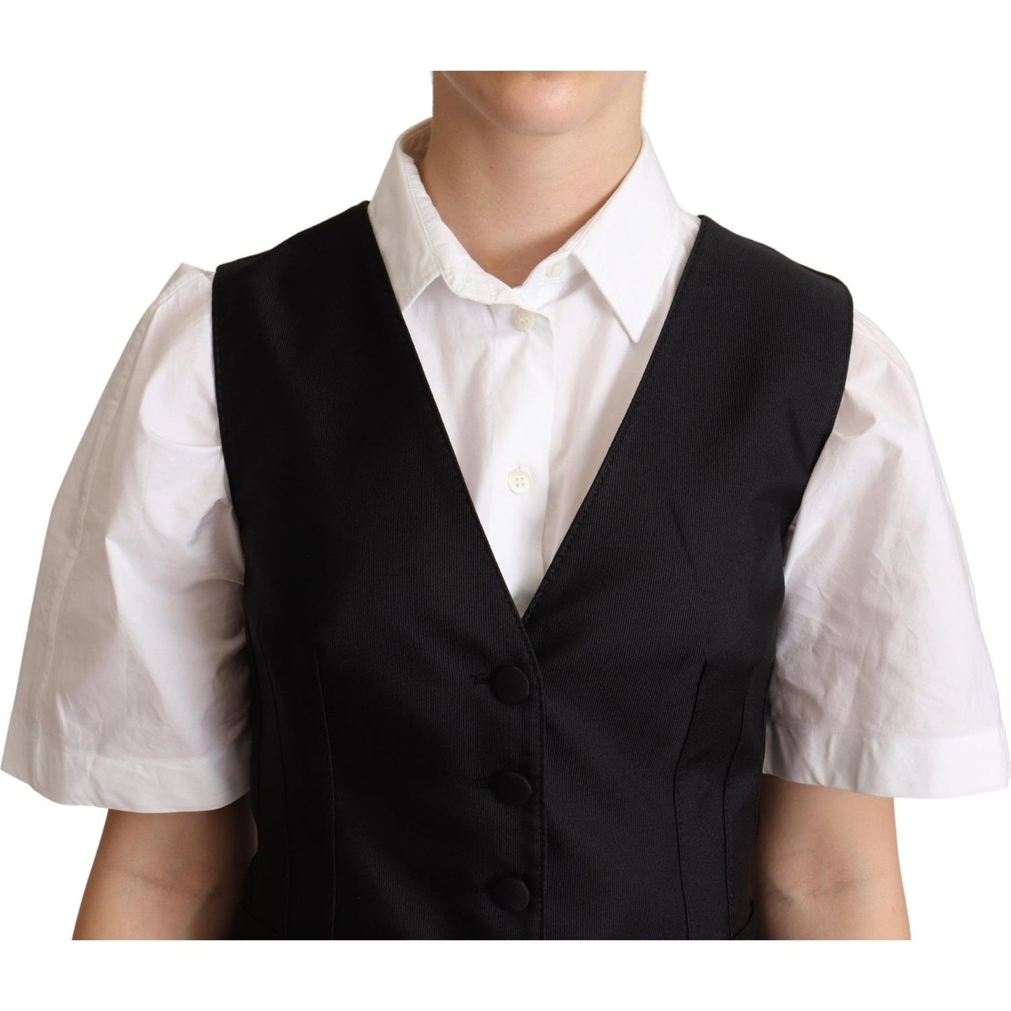 Dolce & Gabbana Black Silk Sleeveless Waistcoat Vest