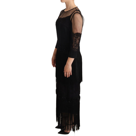 Dolce & Gabbana Black Sheer Floral Lace Crystal Maxi Dress DR28125 -44