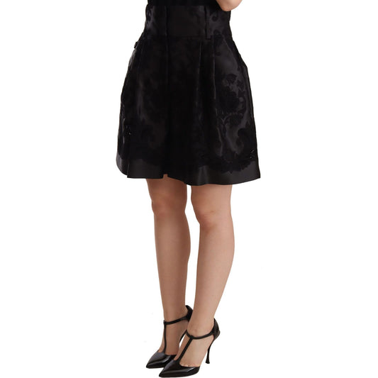 Dolce & Gabbana Black Floral Brocade High Waist Mini Shorts PAN72282 -36