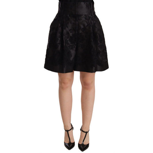 Dolce & Gabbana Black Floral Brocade High Waist Mini Shorts PAN72282 -36