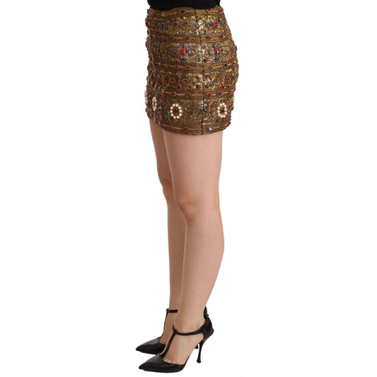 Dolce & Gabbana Gold Crystal Jacquard High Waist Skirt SKI1502 -38
