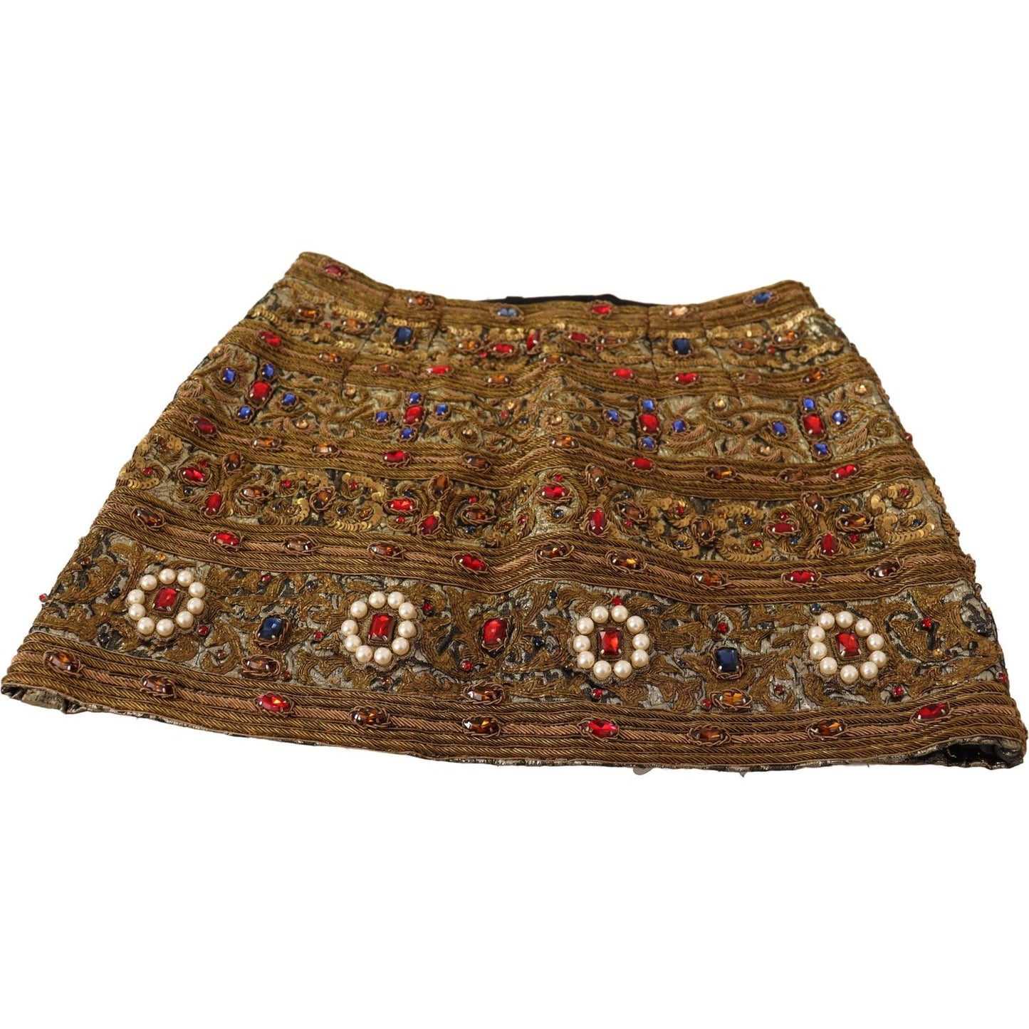 Dolce & Gabbana Gold Crystal Jacquard High Waist Skirt SKI1502 -38