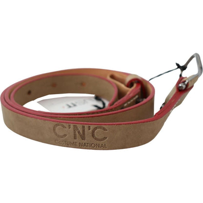 Costume National Beige Leather Silver Logo Buckle Waist Belt WOMAN BELTS