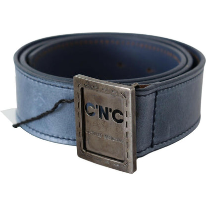Costume National Blue Normal Leather Logo Buckle Belt