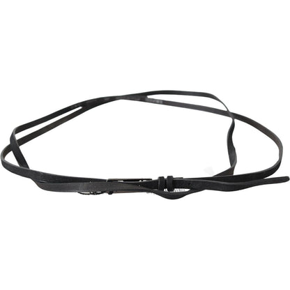 Costume National Black Leather Skinny Logo Buckle Belt