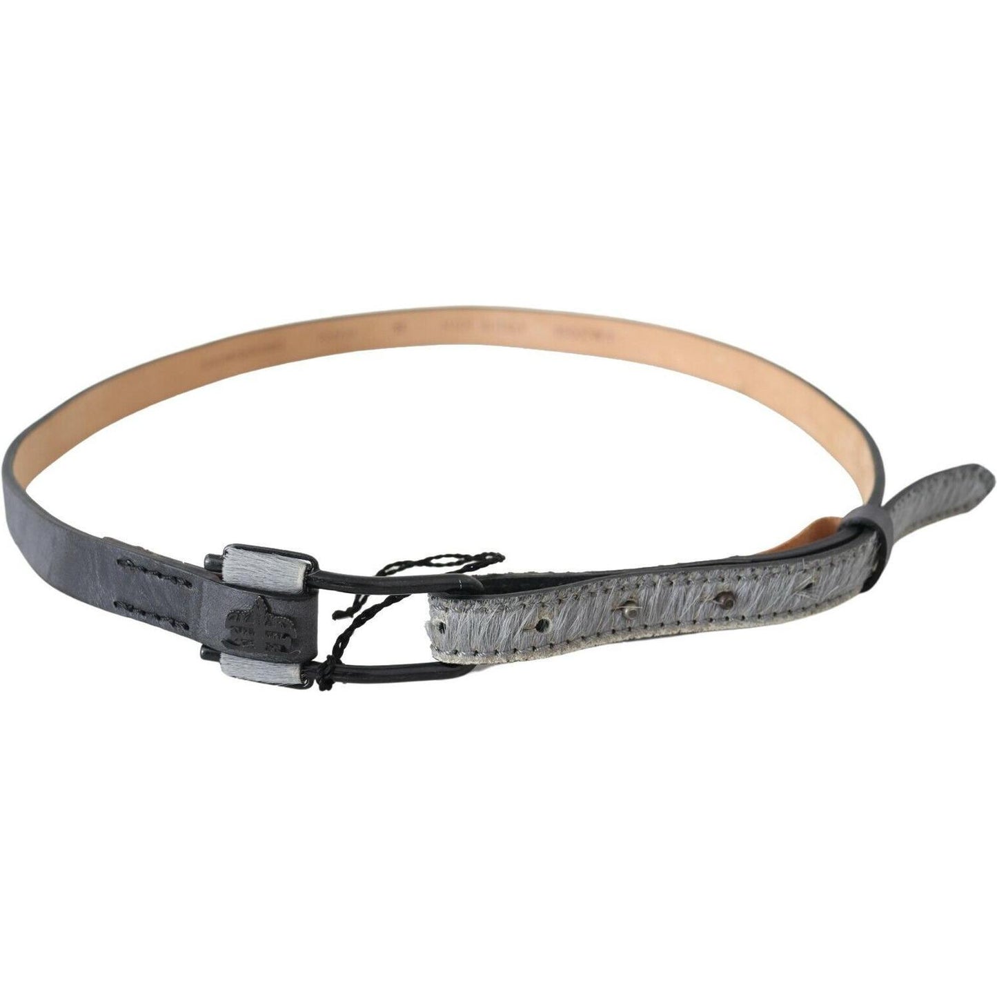 Ermanno Scervino Black Leather Fringes Logo Buckle Belt