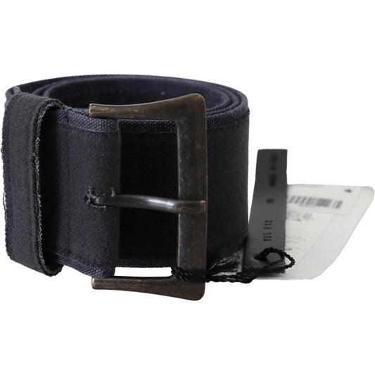 Ermanno Scervino Black Navy Blue Wide Square Rustic Buckle Belt