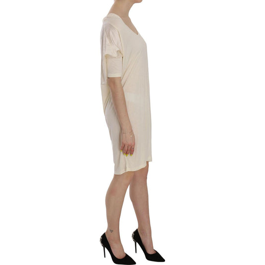 Costume National Cream Round Neck Knee Length Dress TSH3711- 44