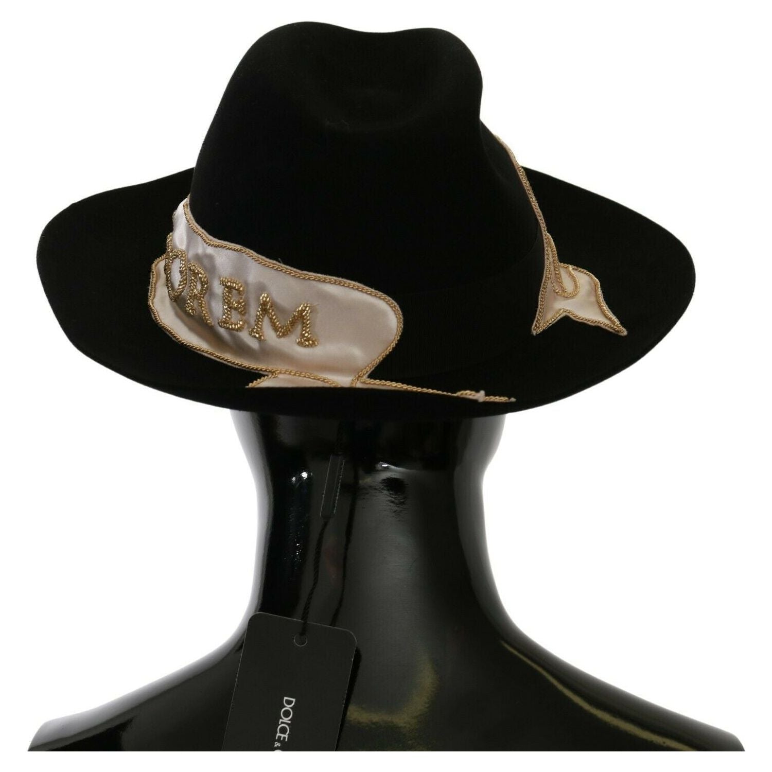 Dolce & Gabbana Black Lapin Amor Gignit Wide Brim Panama Hat