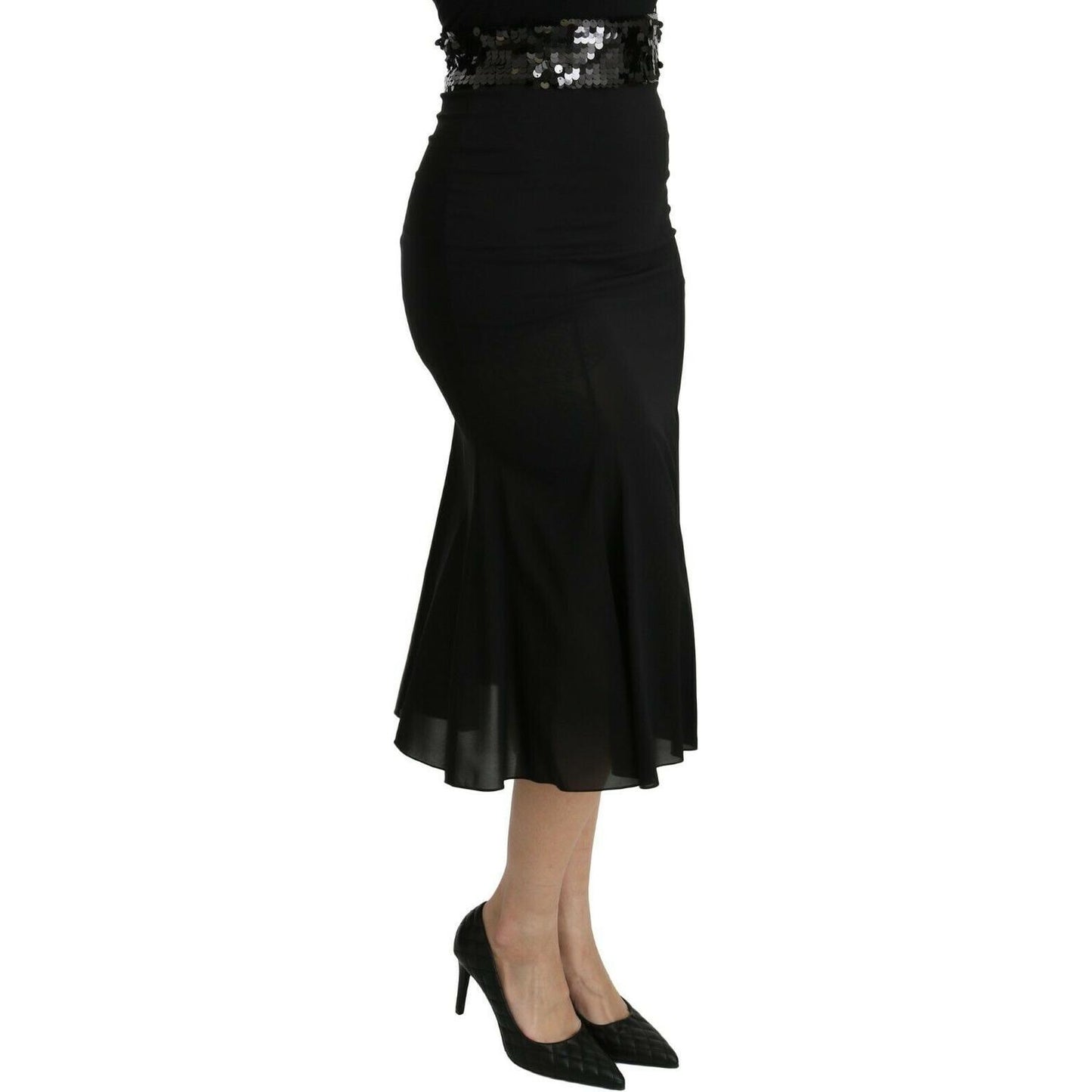 Dolce & Gabbana Black Mermaid High Waist Midi Silk Skirt