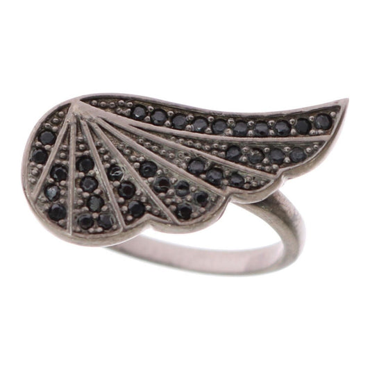 Nialaya Silver Womens Black CZ Rhodium 925 Ring Ring