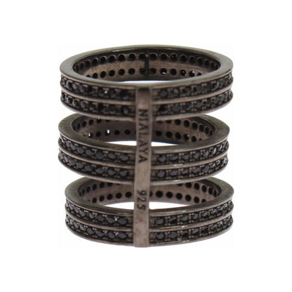 Nialaya Black CZ Rhodium 925 Silver Ring Ring