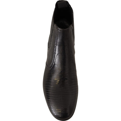 Dolce & Gabbana Black Leather Lizard Skin Ankle Boots MAN BOOTS