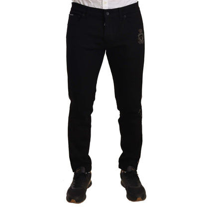 Dolce & Gabbana Black Skinny Fit Denim Side Band Jeans Pant Jeans & Pants