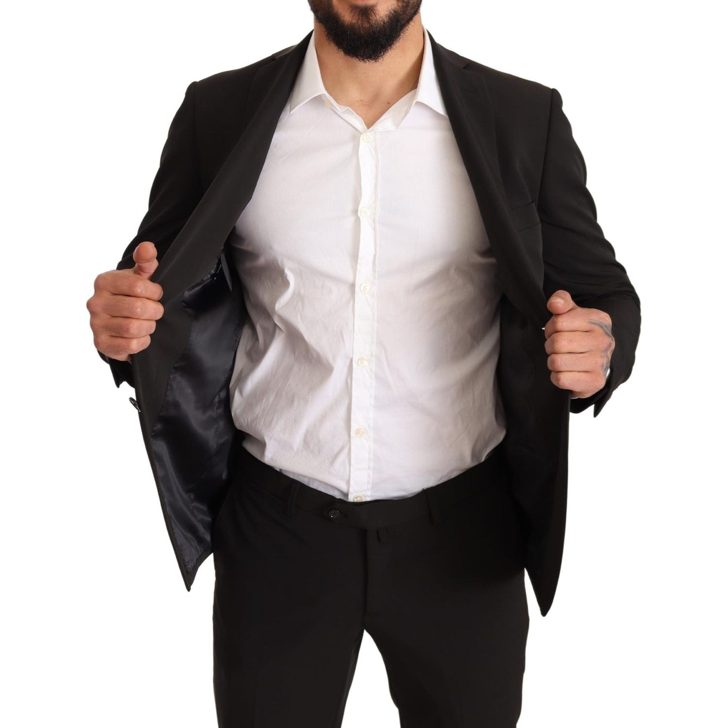 Domenico Tagliente Black Polyester Slim 2 Piece Set TAGLIENTE Suit