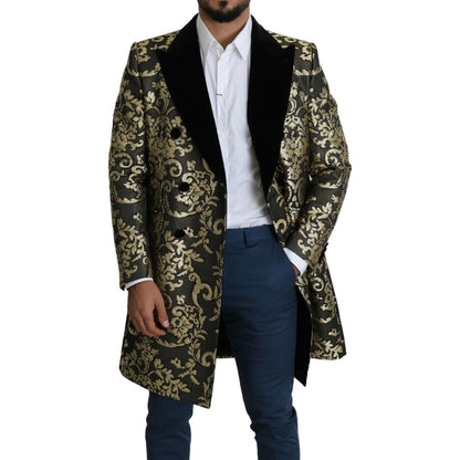 Dolce & Gabbana Black Gold Jacquard Long Coat SICILIA Jacket