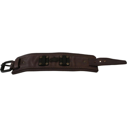 Scervino Street Brown Leather Branded Wide Buckle Closure Bracelet Bracelet