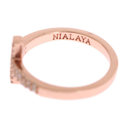 Nialaya Pink Gold 925 Silver Womens Cross CZ Ring Ring
