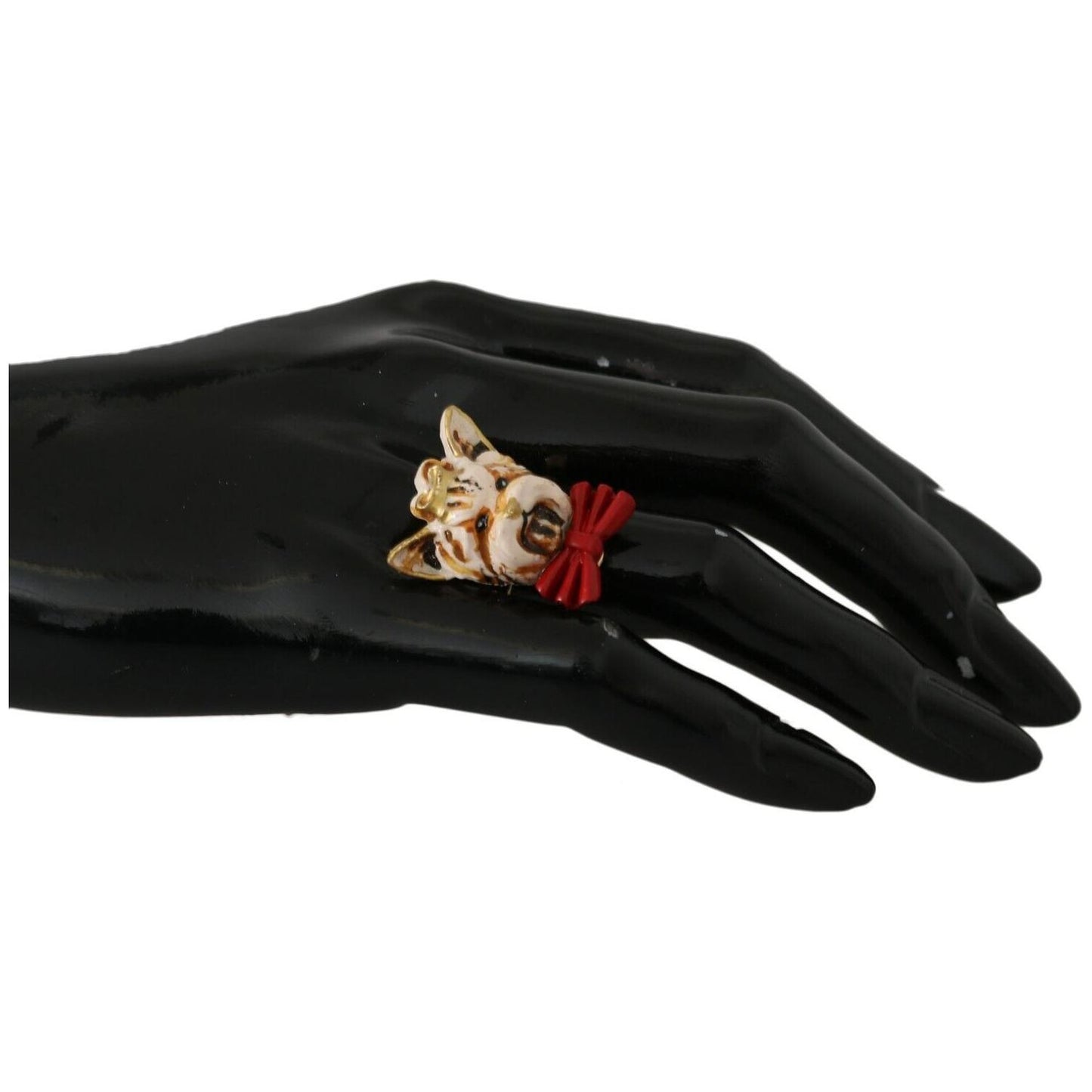Dolce & Gabbana Beige Dog Pet Branded Accessory Gold Brass Resin Ring Ring