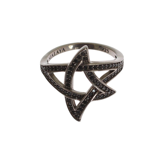 Nialaya Black CZ Rhodium 925 Silver Womens Ring SIG19087-US6