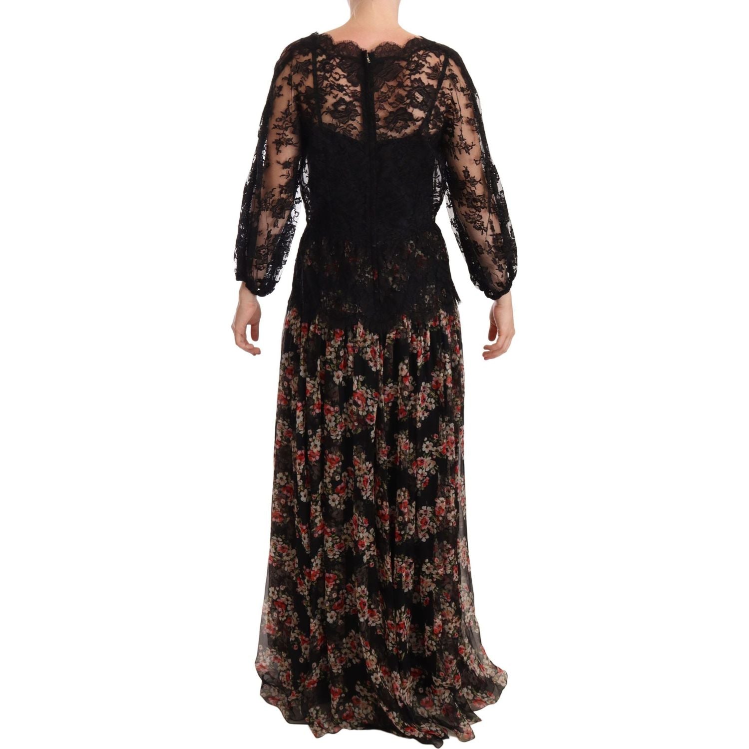 Dolce & Gabbana Black Lace Floral Polka Maxi Capri Dress