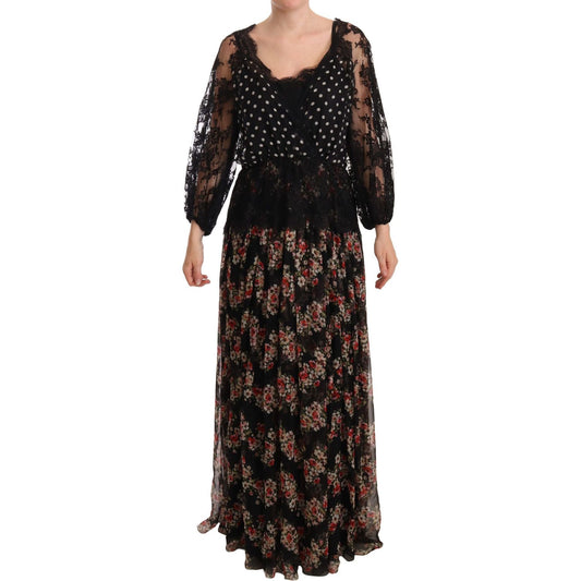 Dolce & Gabbana Black Lace Floral Polka Maxi Capri Dress WOMAN DRESSES