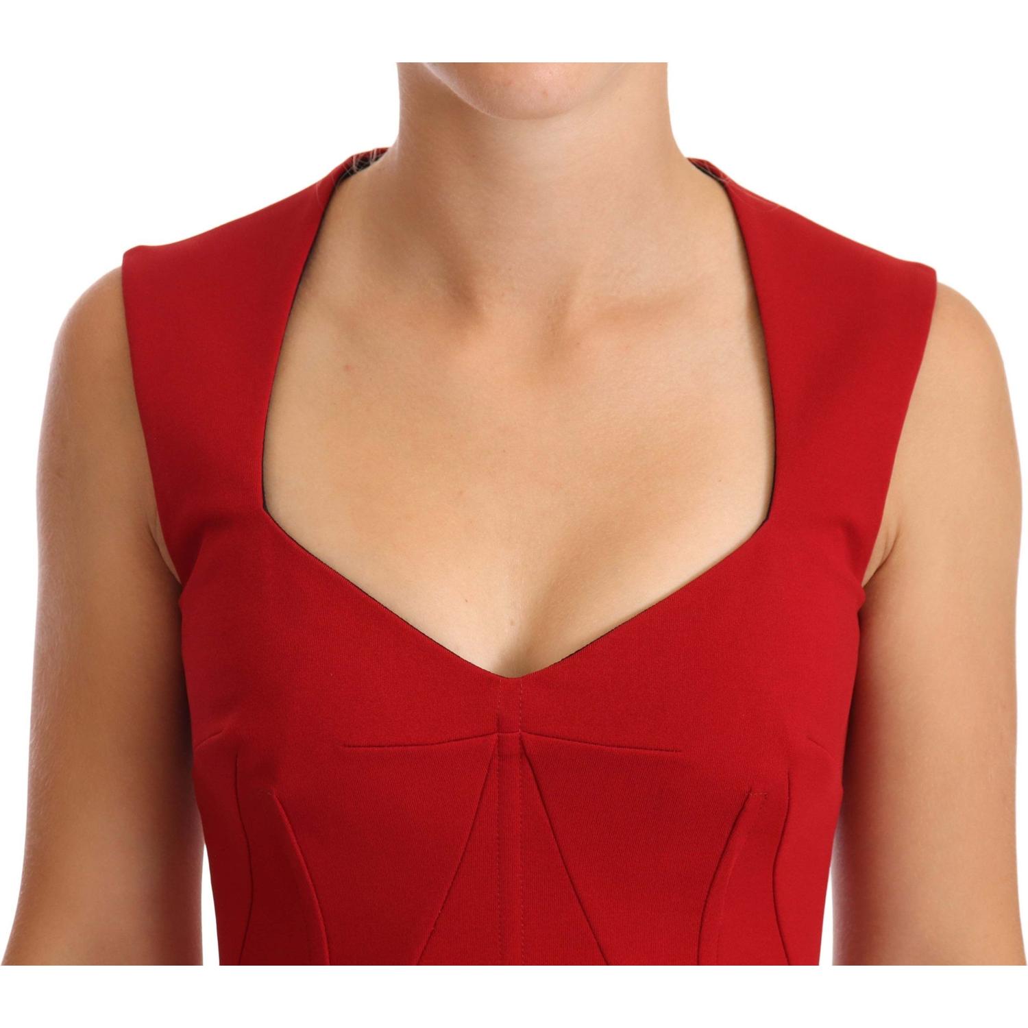 Dolce & Gabbana Red Sweetheart Sleeveless Midi Stretch Dress