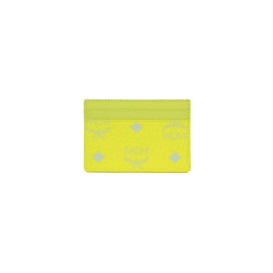 MCM Spectrum Diamond Mini Neon Yellow Visetos Leather Card Case Holder Wallet
