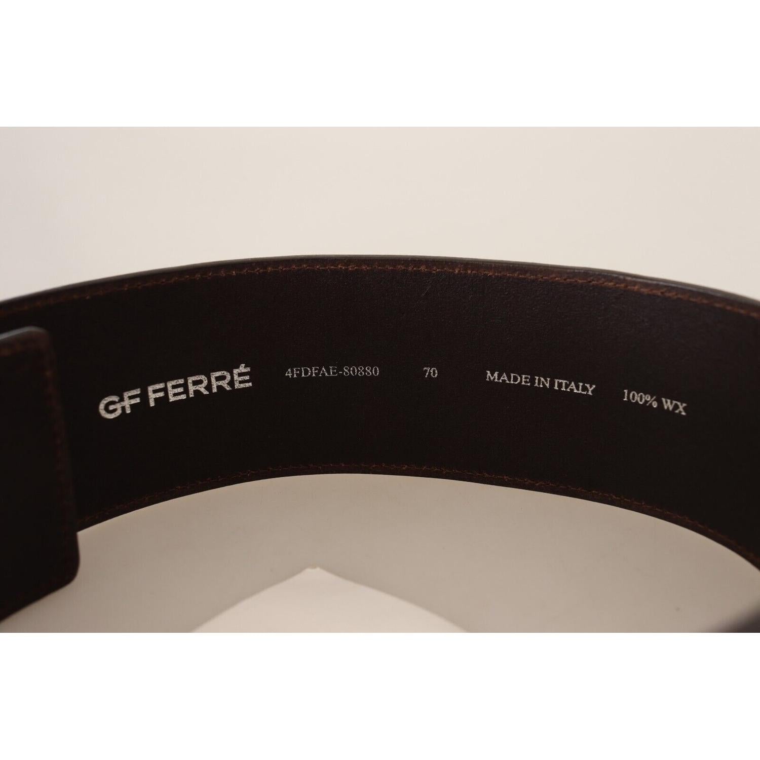 GF Ferre Brown Genuine Leather Wide Logo Buckle Waist Belt