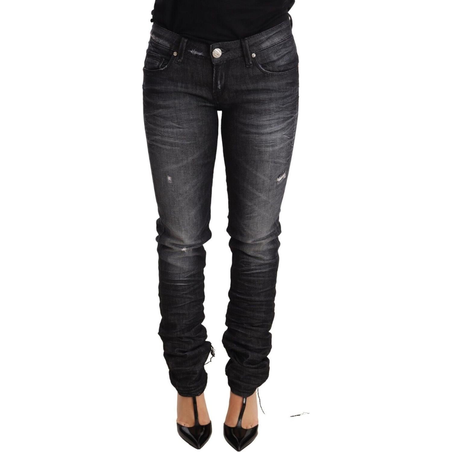 Acht Black Washed Cotton Low Waist Skinny Denim Trouser Jeans
