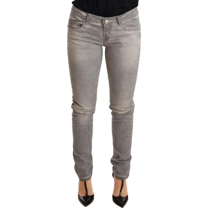 Acht Light Gray Washed Cotton Slim Fit Denim Women Trouser Jeans Jeans & Pants