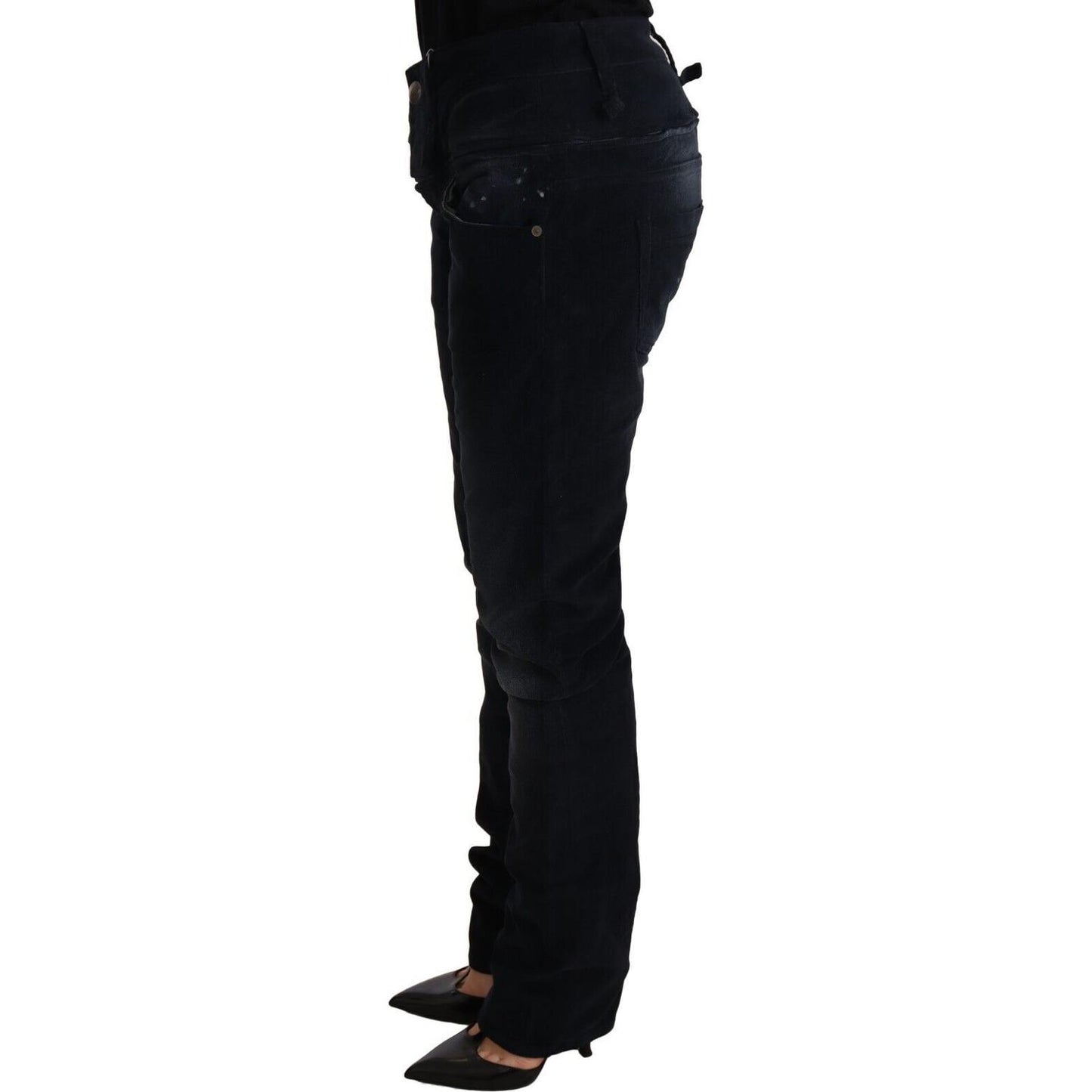 Acht Blue Washed Cotton Denim Low Waist Loose Fit Trousers Jeans PAN71843-26