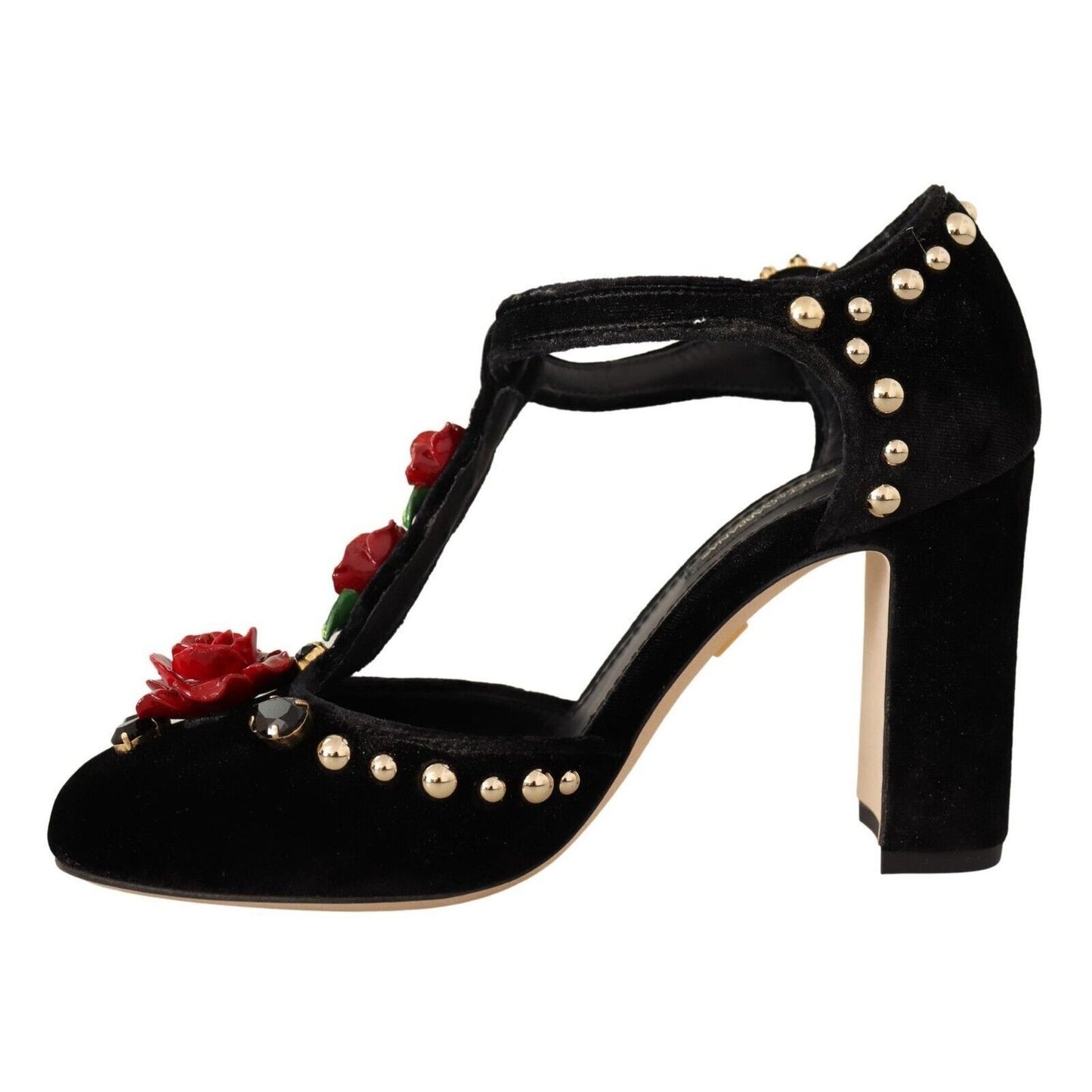 Dolce & Gabbana Black Mary Jane Pumps Roses Crystals Shoes