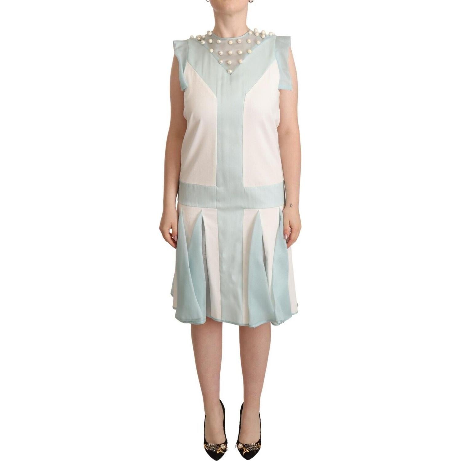 Sergei Grinko Multicolor Faux Pearl Sleeveless Shift Midi Dress