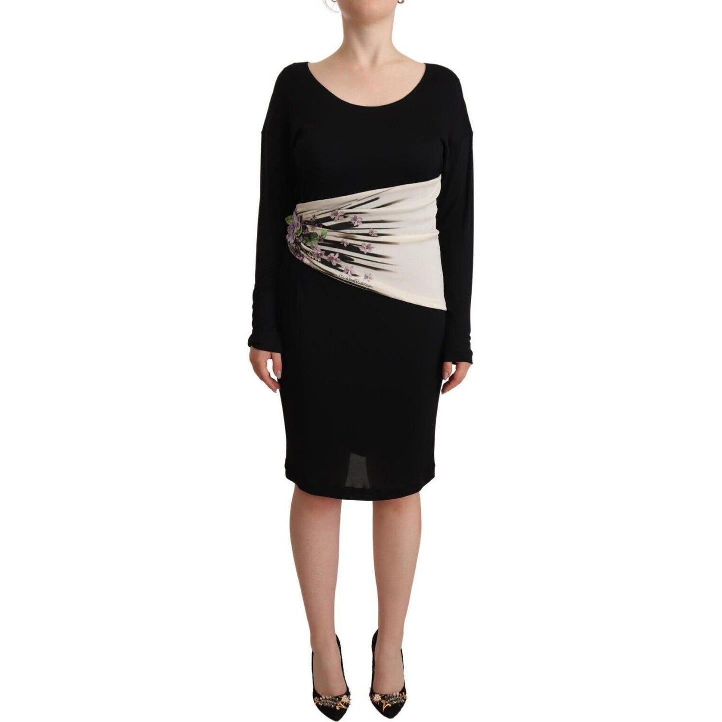 Roberto Cavalli Black Silver Sheath Knee Length Dress WOMAN DRESSES