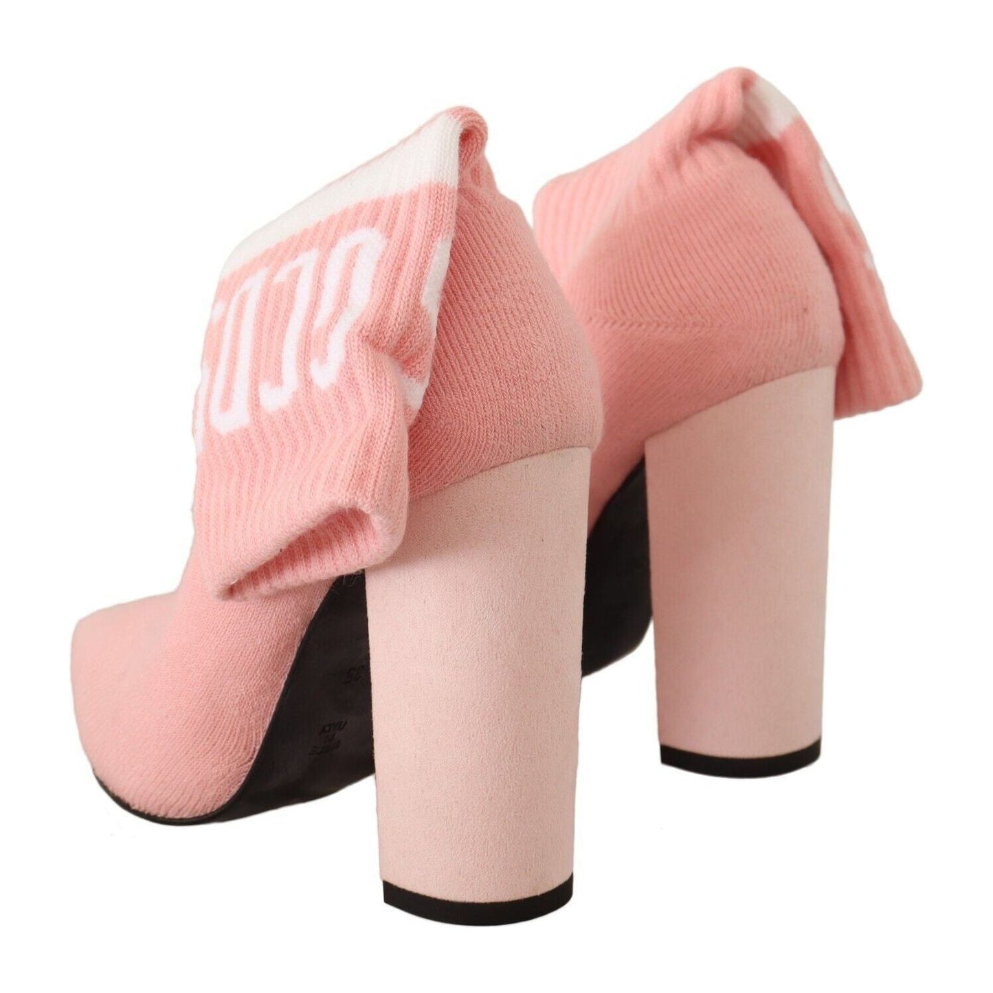 GCDS Pink Suede Logo Socks Block Heel Ankle Boots Shoes