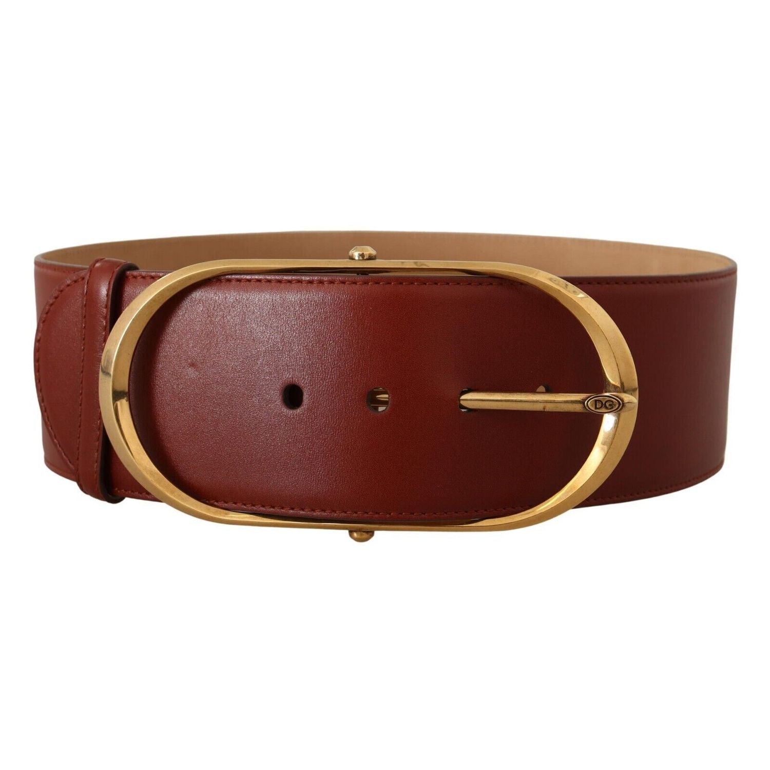 Dolce & Gabbana Maroon Leather Gold Metal Oval Buckle Belt