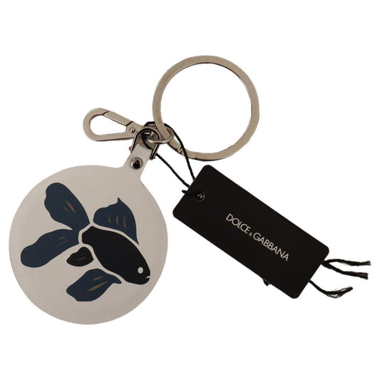 Dolce & Gabbana Chic White Leather Keychain Dolce & Gabbana Dark Gray