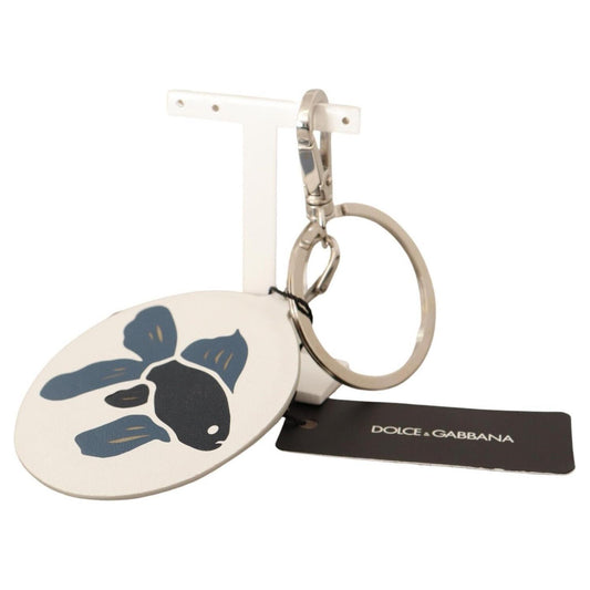 Dolce & Gabbana Chic White Leather Keychain Dolce & Gabbana Dark Slate Gray