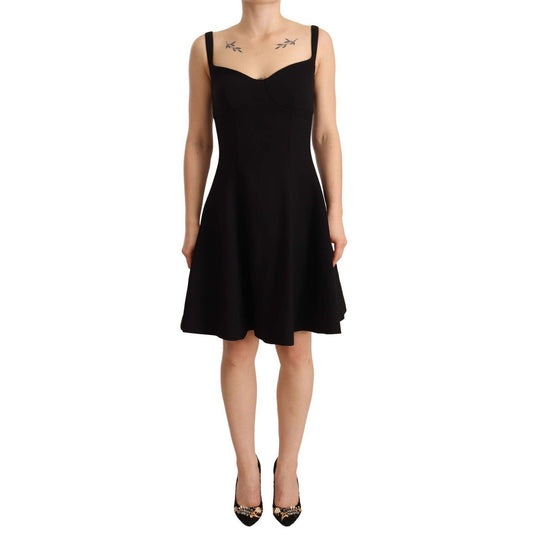 Dolce & Gabbana Black Fit Flare Wool Stretch Sheath Dress