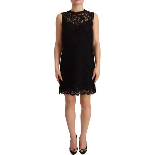 Dolce & Gabbana Black Floral Lace Sheath Sleeveless Mini Dress