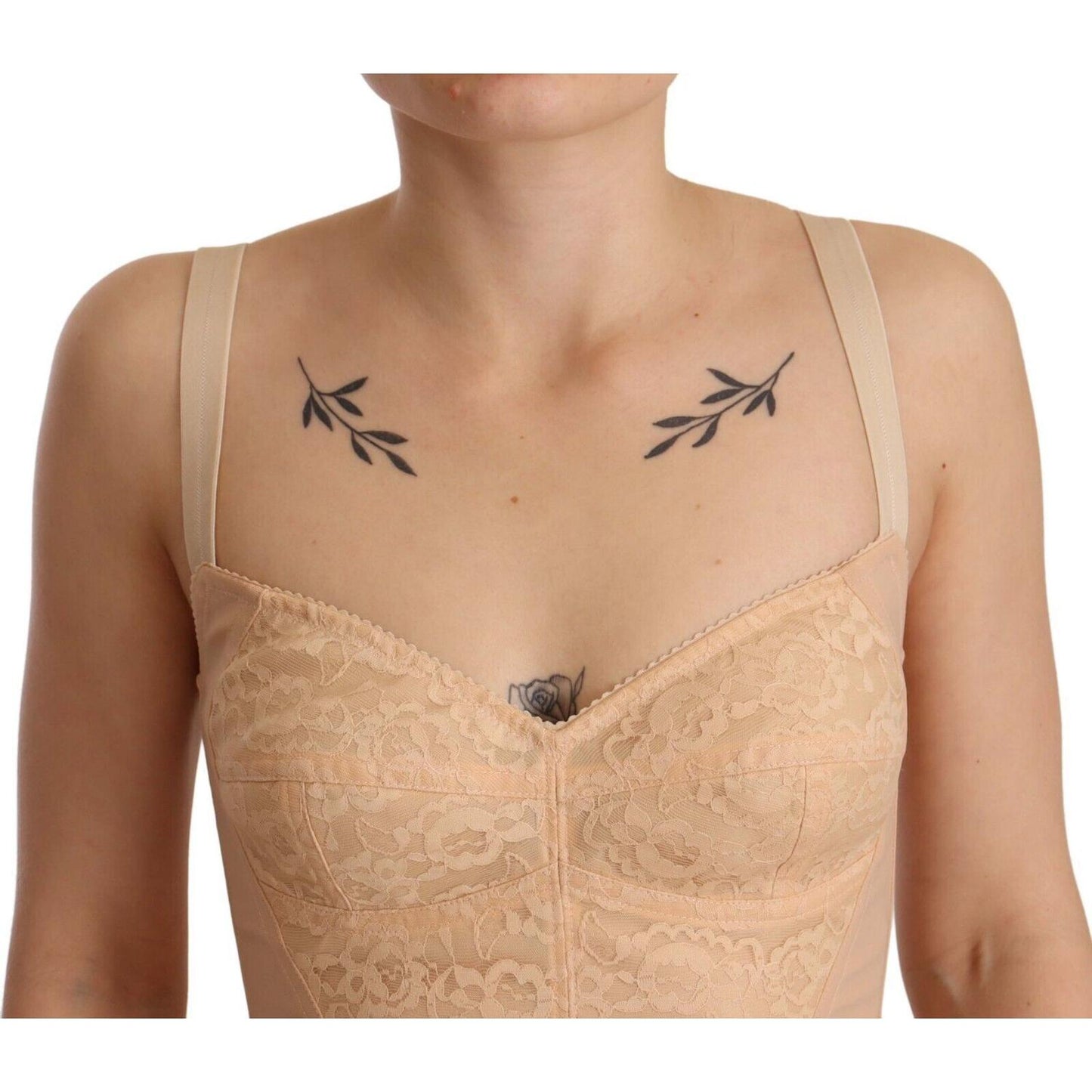 Dolce & Gabbana Beige Nylon Floral Lace Bodysuit Underwear TSH2695 - 36