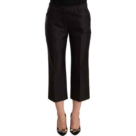 Dolce & Gabbana Black 100% Silk Flared Cropped Pants