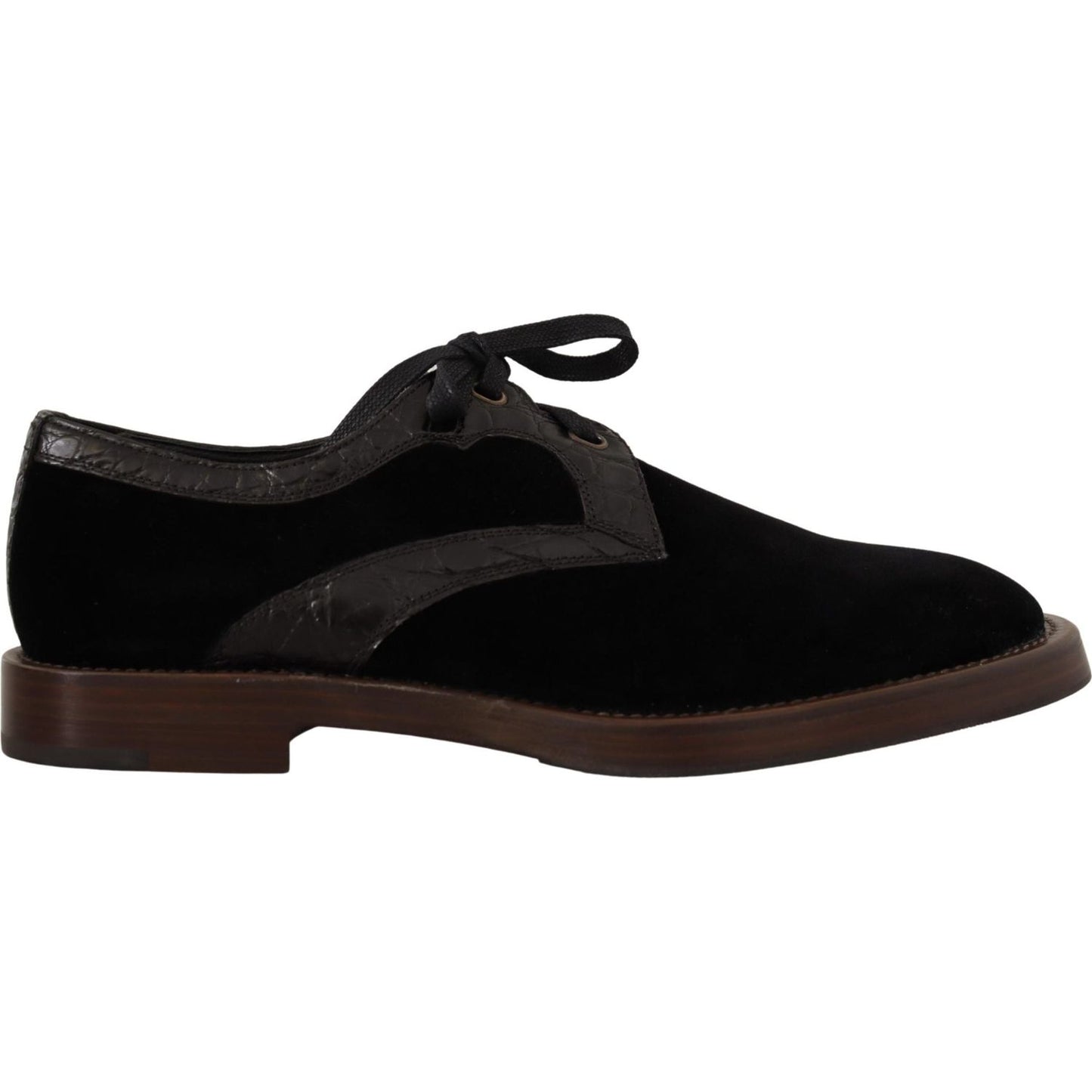 Dolce & Gabbana Black Velvet Exotic Leather Shoes