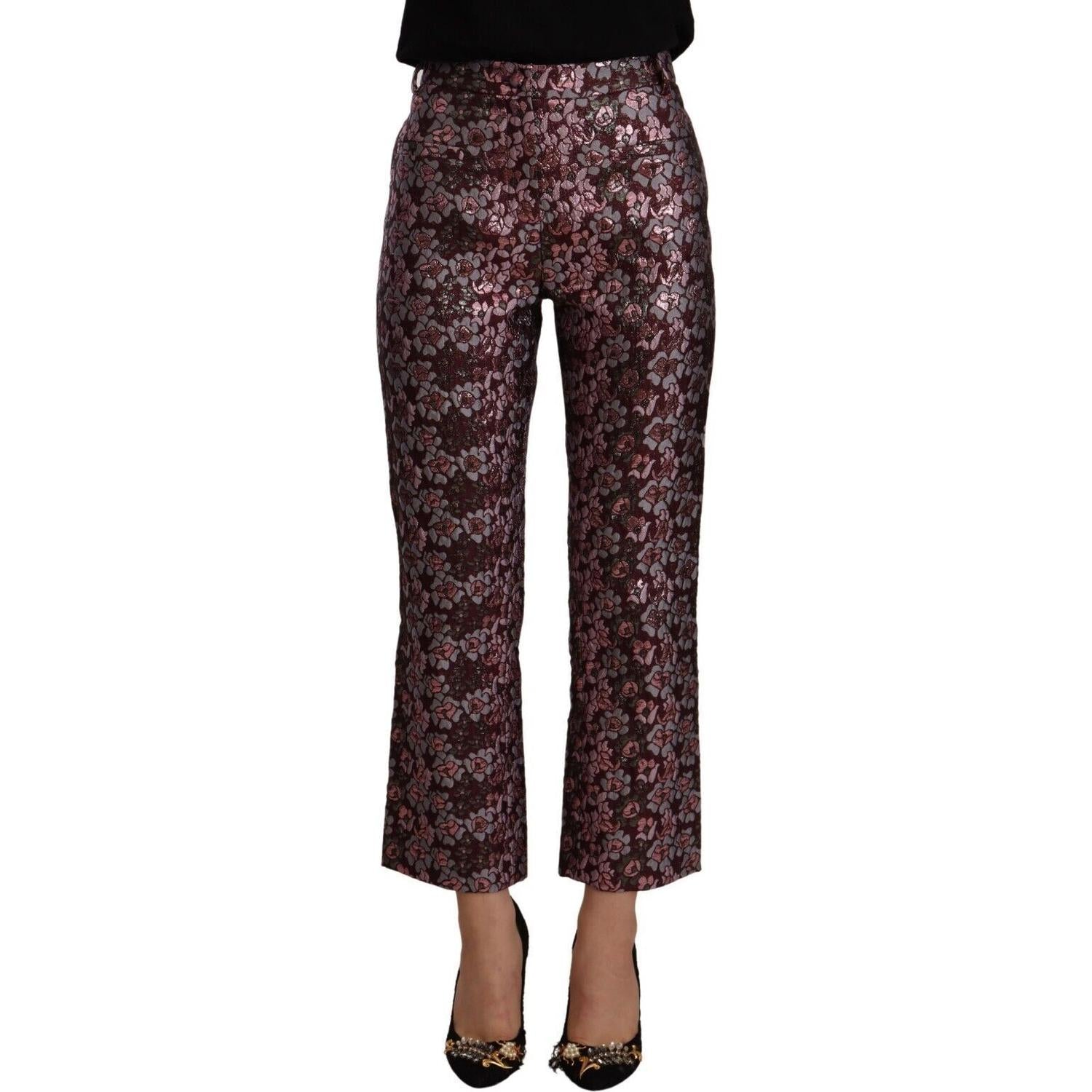 House of Holland Multicolor Floral Jacquard Flared Cropped Pants