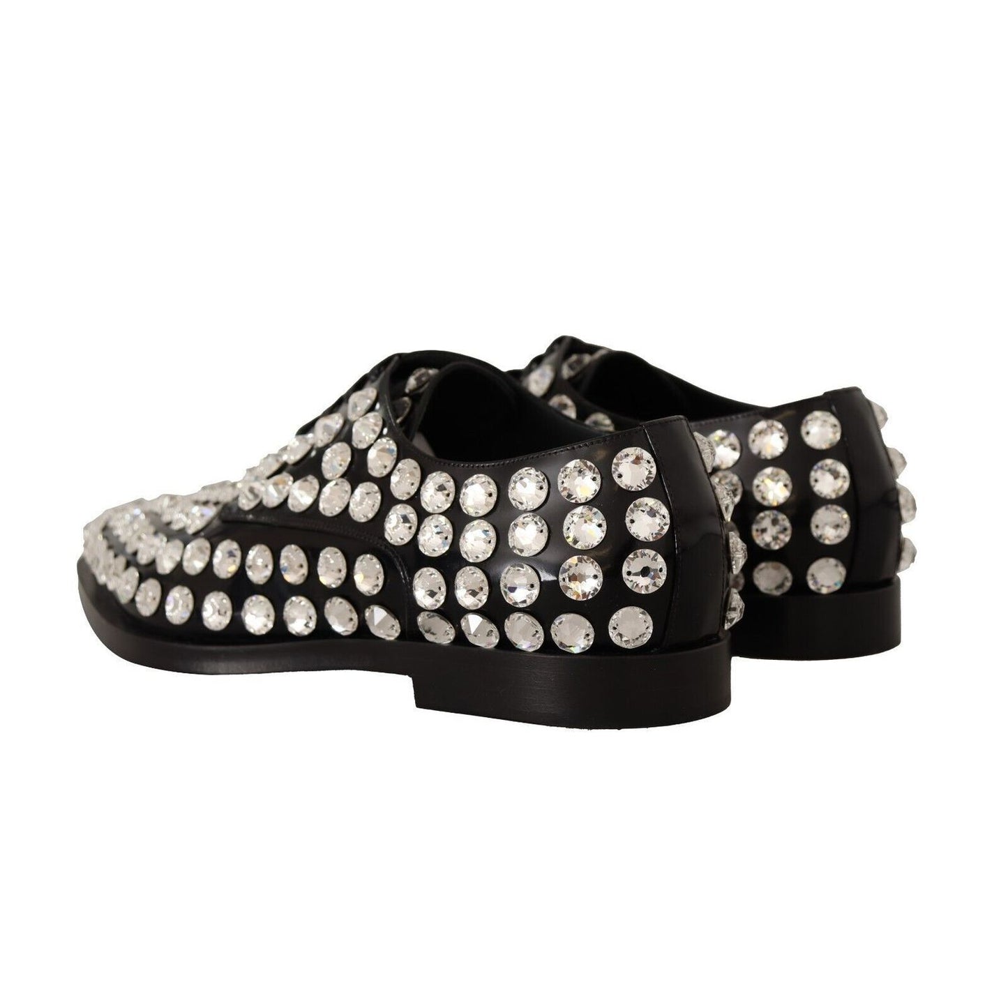 Dolce & Gabbana Black Leather Crystals Lace Up Formal Shoes