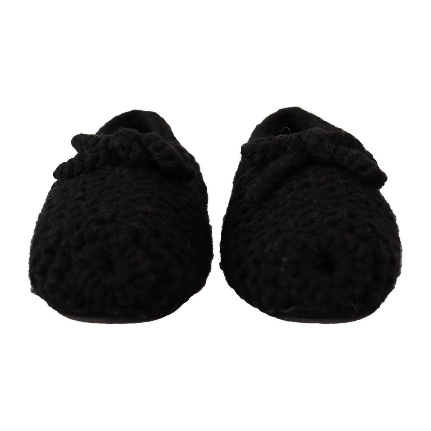 Dolce & Gabbana Black Slip On Ballerina Flats Wool Knit Shoes