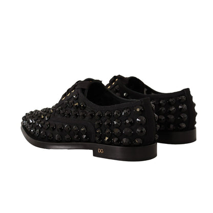 Dolce & Gabbana Black Lace Up Studded Formal Flats Shoes