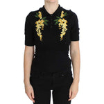Dolce & Gabbana Black Silk Floral Embroidered Polo Top SIG20571-1