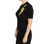 Dolce & Gabbana Black Silk Floral Embroidered Polo Top SIG20571-1